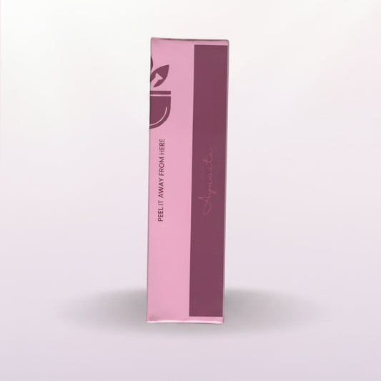 Pink box packaging with text on a gradient background