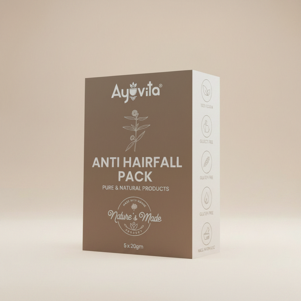 Ayuvita Anti Hairfall Pack packaging on a green background