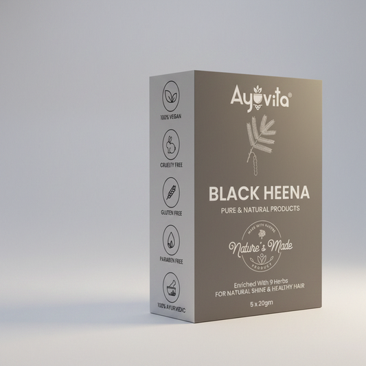 Ayuvita Black Heena packaging on a green background