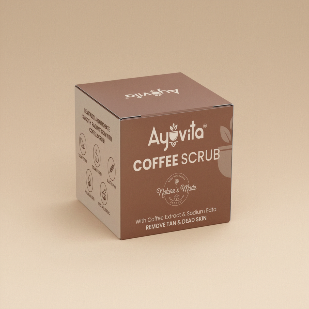 Ayuvita Coffee Scrub packaging on a gray background