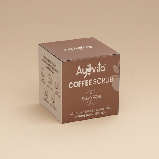 Ayuvita Coffee Scrub packaging on a gray background