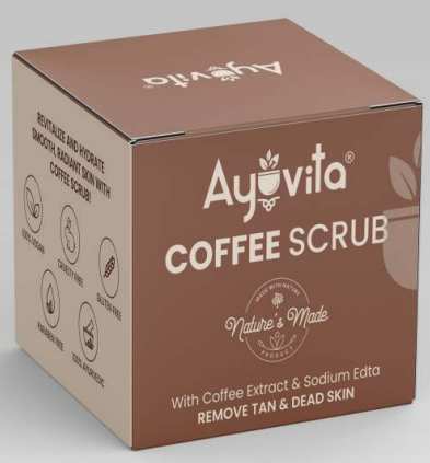 Ayuvita Coffee Scrub packaging on a gray background