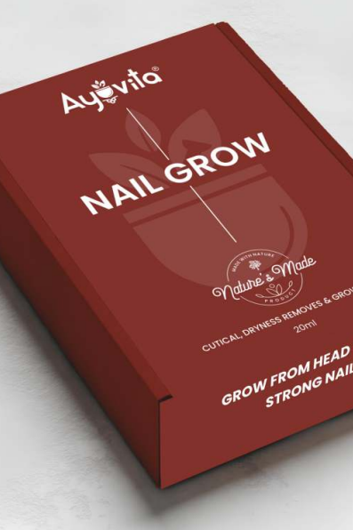 Red box with 'Ayuvita Nail Grow' branding on a light gray background