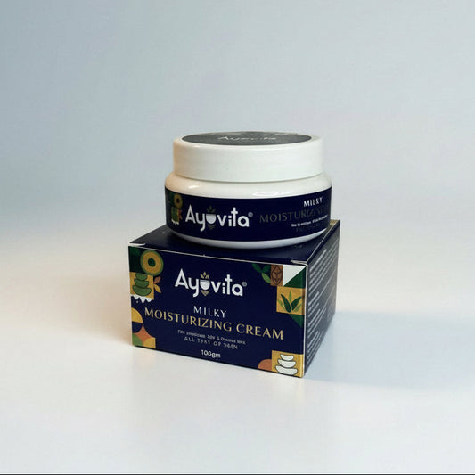 Ayuvita moisturizing cream with packaging on a blue background
