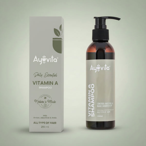 Ayuvita Vitamin A Shampoo bottle and packaging on a white background
