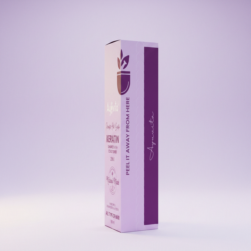 Purple box with text and a logo on a green background