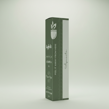 Green skincare product packaging with brand logo on a green background