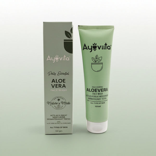 Ayovita Aloe Vera face wash tube and packaging on a white background