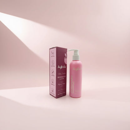 Ayovita Rosemary Shampoo bottle and packaging on a white background