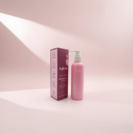 Ayovita Rosemary Shampoo bottle and packaging on a white background