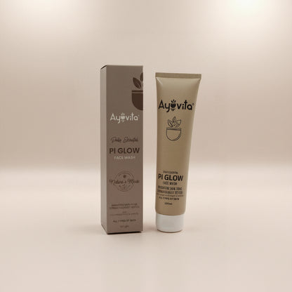 Ayovita PI Glow Face Wash tube and packaging on a white background