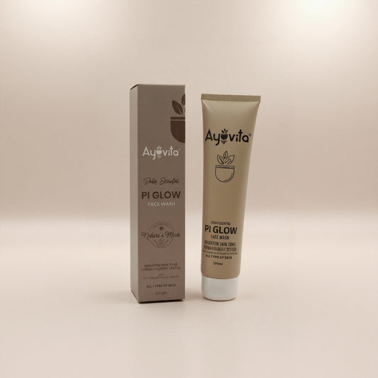 Ayovita PI Glow Face Wash tube and packaging on a white background