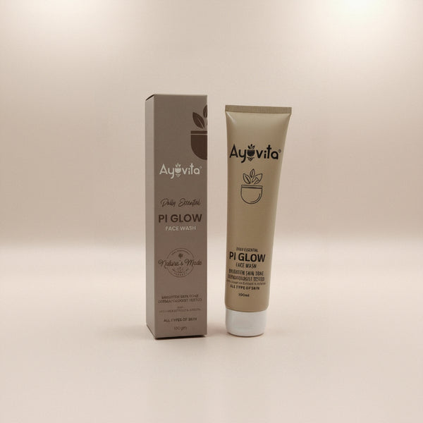 Ayovita PI Glow Face Wash tube and packaging on a white background