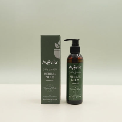 Ayovita Herbal Neem shampoo bottle and box on a white background