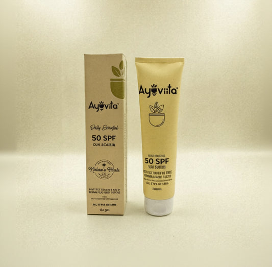 Ayovita sunscreen tube and box on a white background