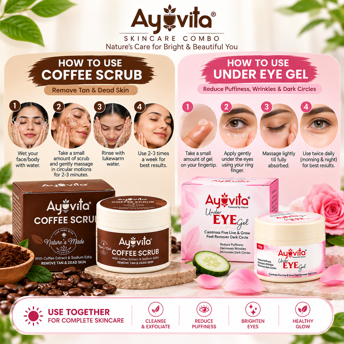 Ayuvita Skincare Combo – Coffee Scrub & Under Eye Gel