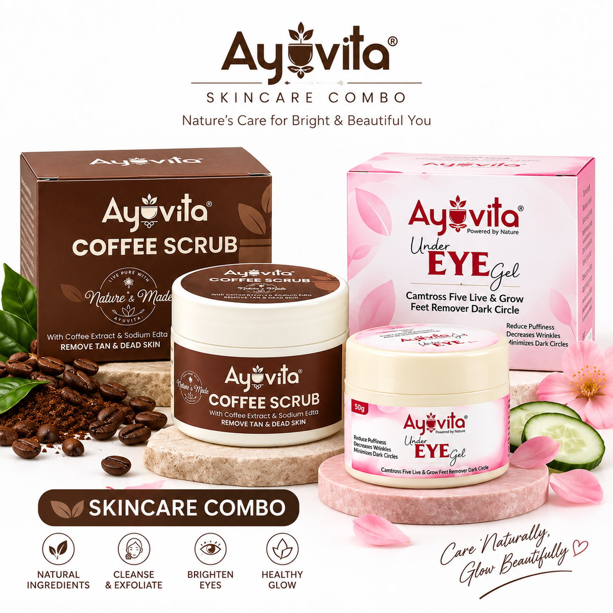 Ayuvita Skincare Combo – Coffee Scrub & Under Eye Gel